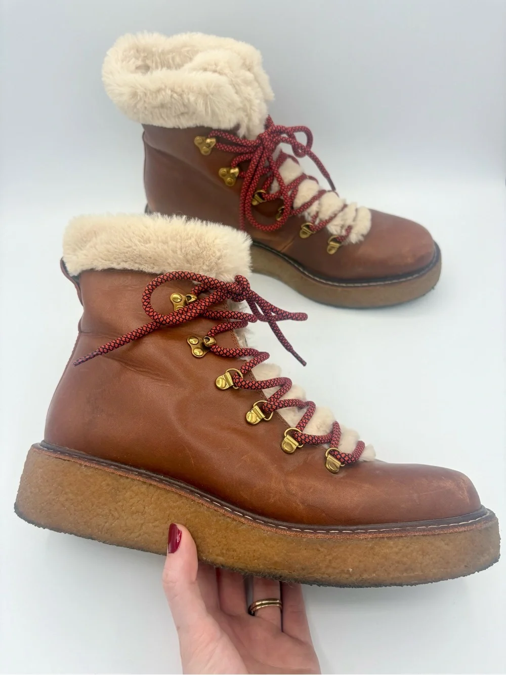 J. Crew Leather Winter Boots with Wedge Crepe Sole Nordic Warm Lace Up Size 9